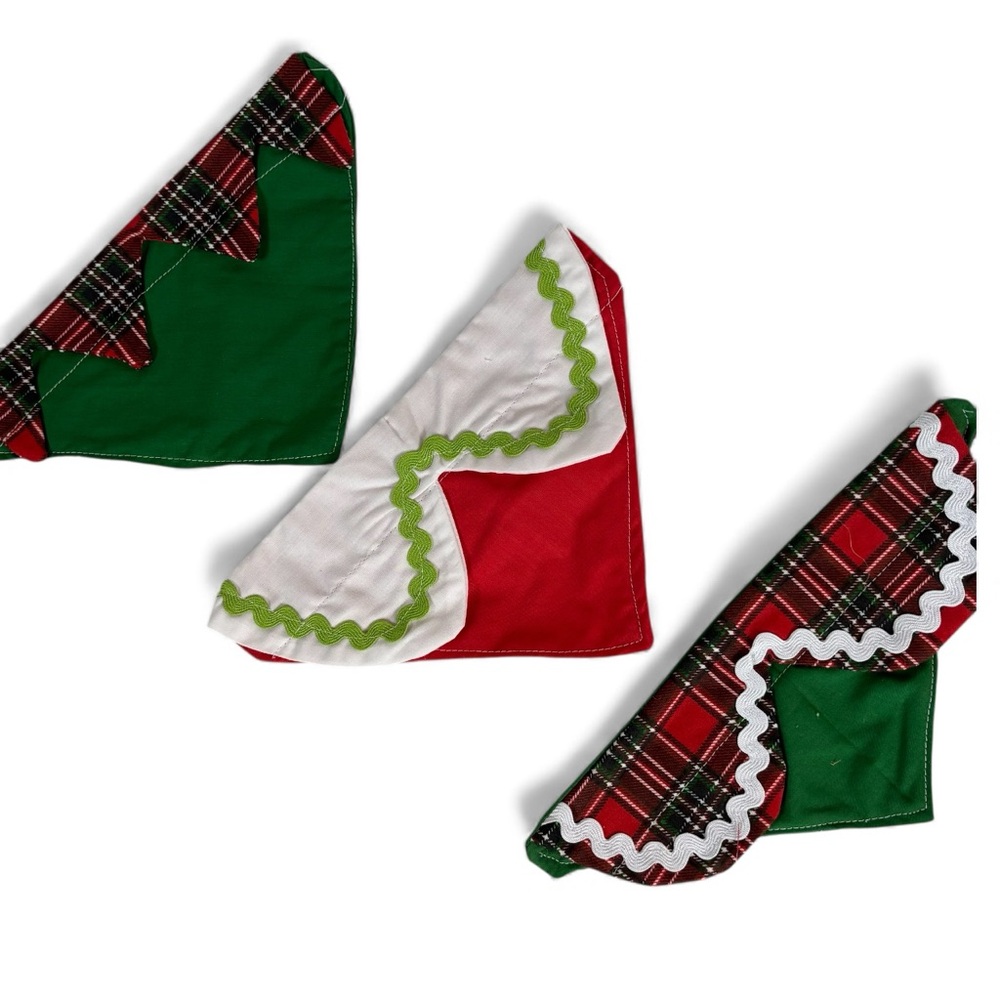 Handmade Christmas Dog Collar Bandanas Set‎ of 3 – Size Small 8"x6"